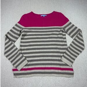 Antonio Melanie Women Medium Gray Pink Striped 100% Cashmere Long Sleeve Sweater